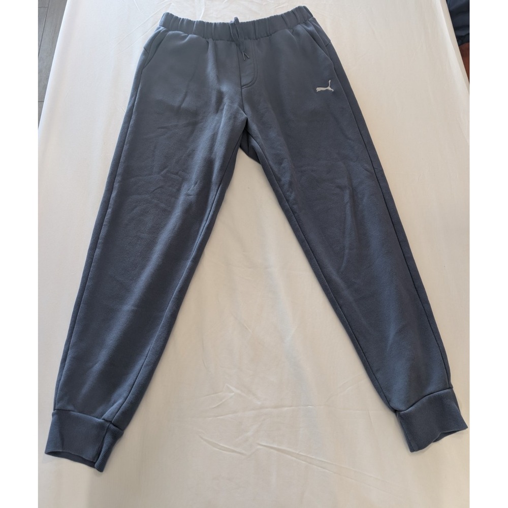 Puma Sweatpants Mens Large Blue Gray Fleece Lined Embroidered Logo Joggers